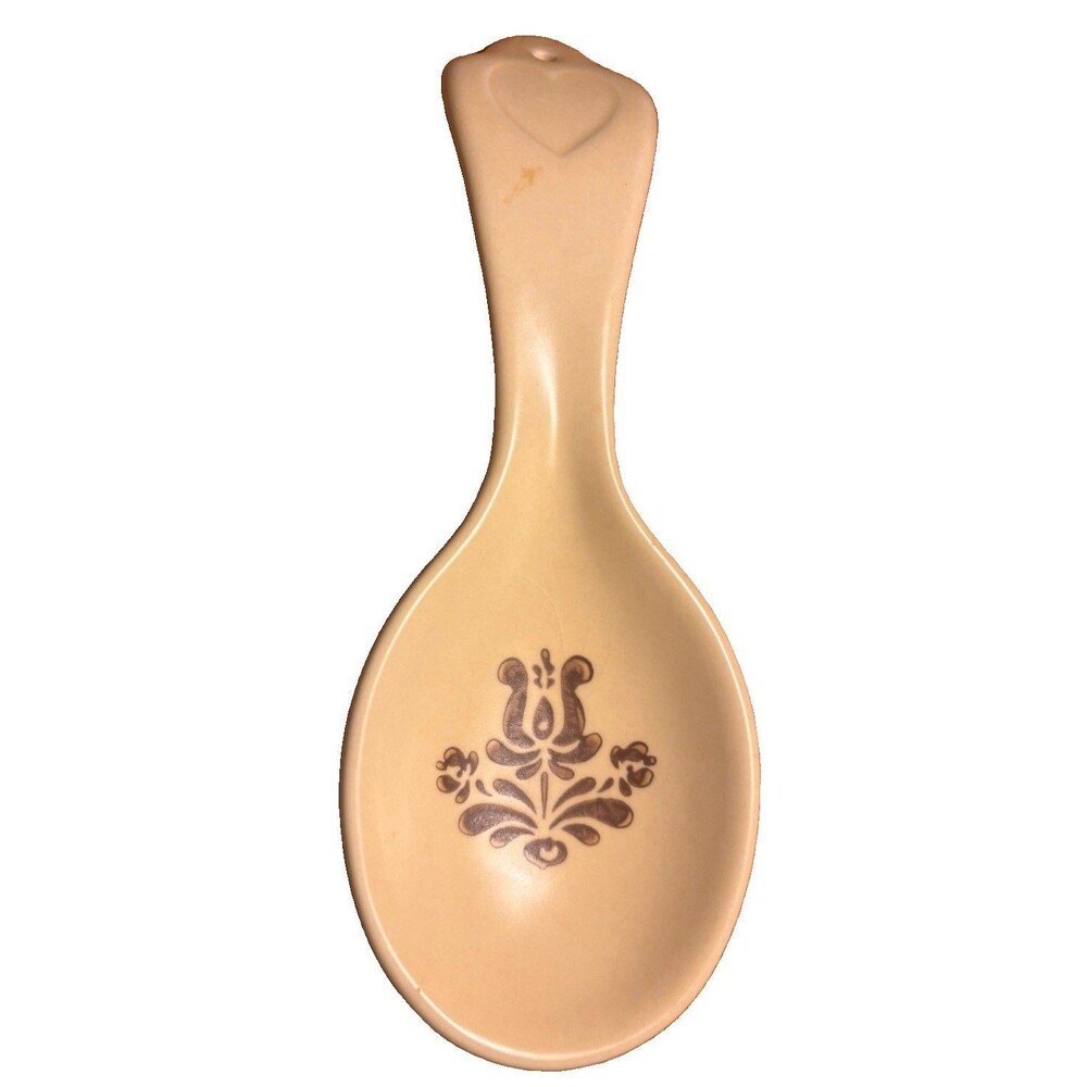 Vintage Pfaltzgraff Village Beige Ceramic Floral Spoon Rest Traditional Heart